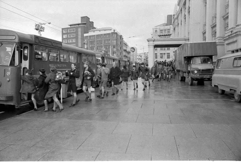 e. Buses in front of Town Hall