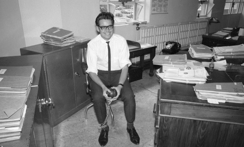 z. Ross Bly with ball and chain attached