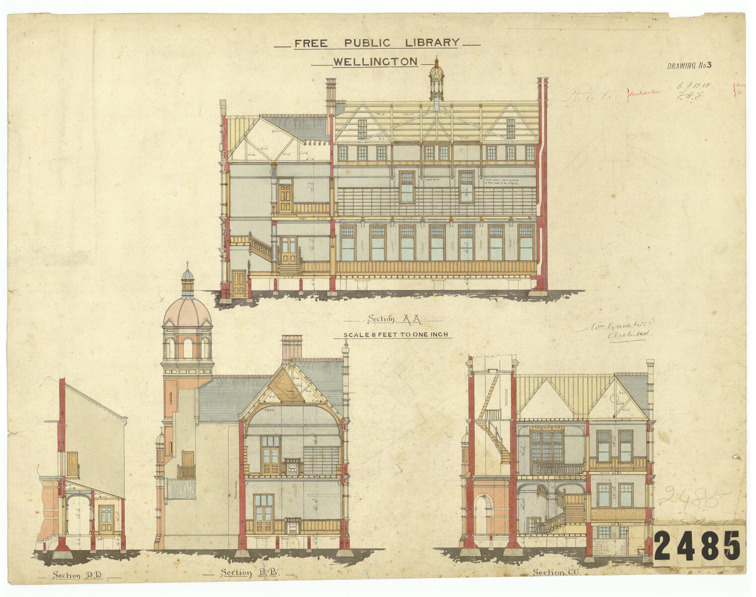 Free Public Library, Wellington, Sheet 3: sections