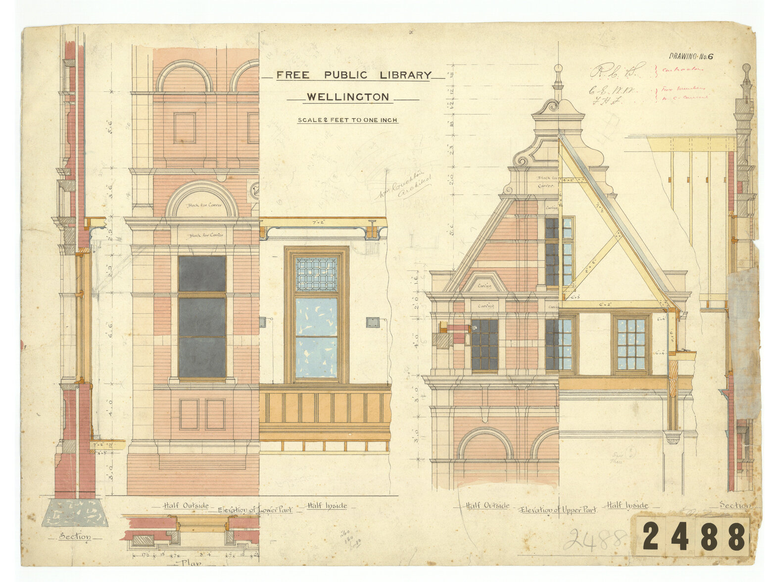 Free Public Library, Wellington, Sheet 6: elevation details