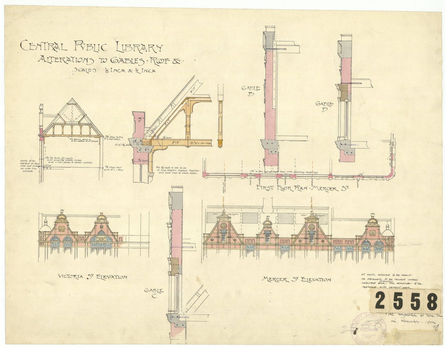 Central Public Library, alterations to gables, roof etc