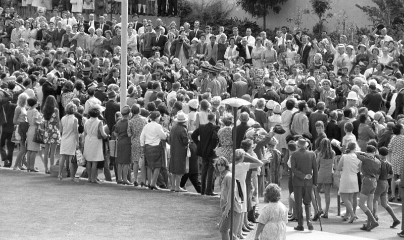 o. Civic Square, Princess Anne and royal party walking around, accompanied by Mayor, Town Clerk and their wives