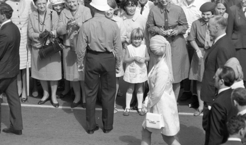 x. Civic Square, Princess Anne and royal party walking around, accompanied by Mayor, Town Clerk and their wives