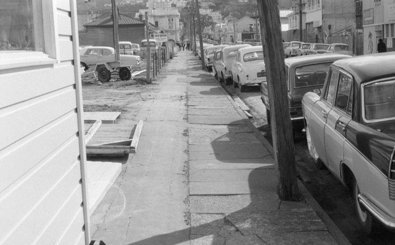 v. Footpaths - various streets. Lombard Street Parking building from Manners St