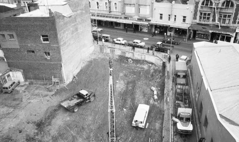 ac. Lombard Street parking building from Manners Street end of Cornhill St. views of excavation. Petherick Cr, pensioner flat dev. Ironside Rd-Pinewood Tourist flats. 33 Hanover St-proposed flats