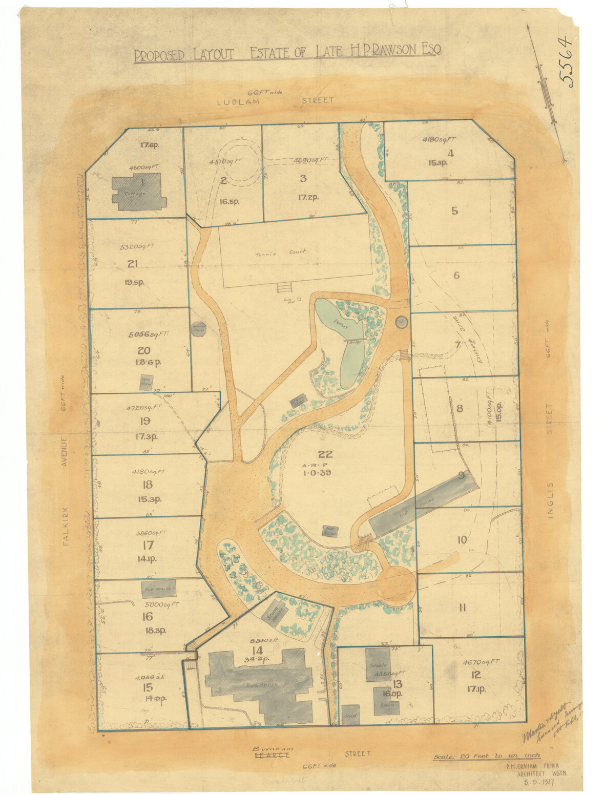 Proposed layout of the estate of the late H P Rawson (Esquire)