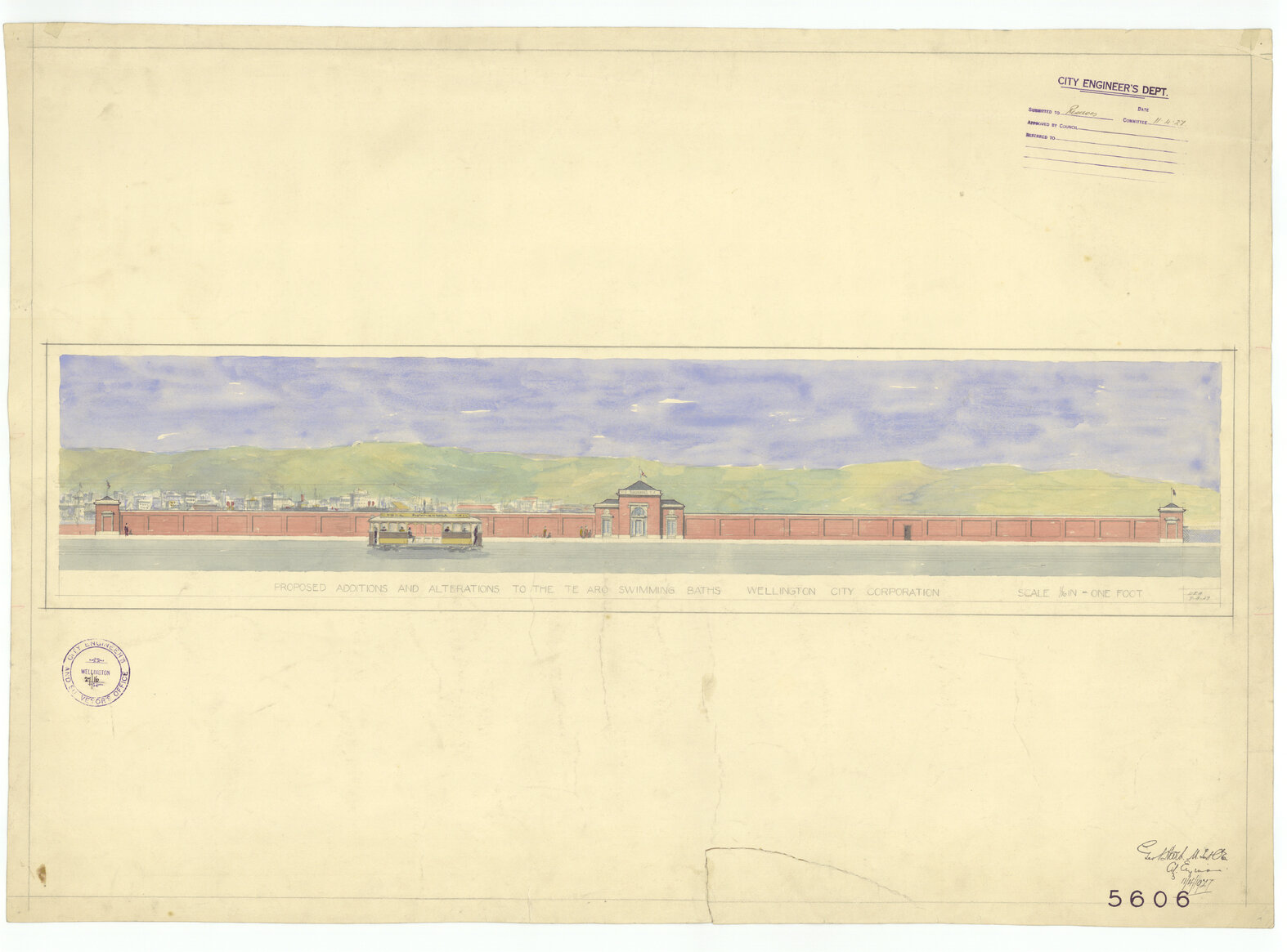 Proposed additions and alterations to Te Aro swimming baths, front elevation