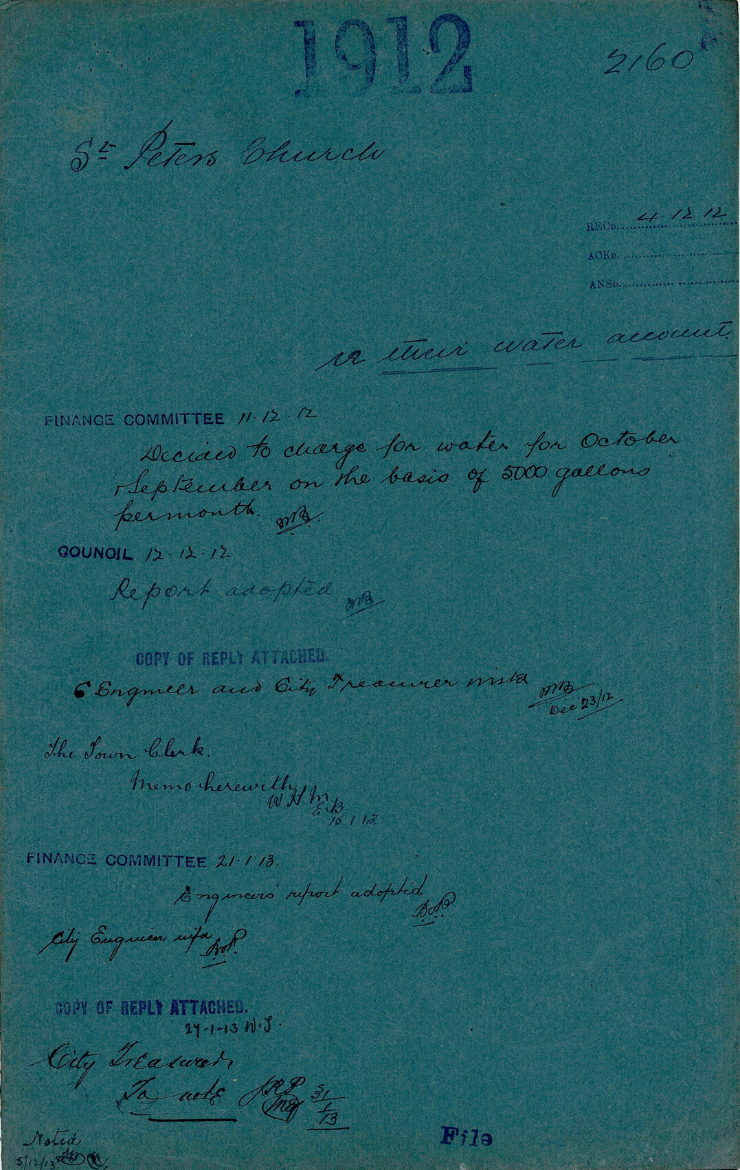 Re their water account - St Peters Church