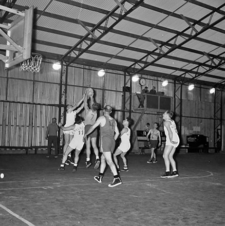 b. Basketball, Newtown Gymnasium, Game in progress, Melrose versus the Meteors