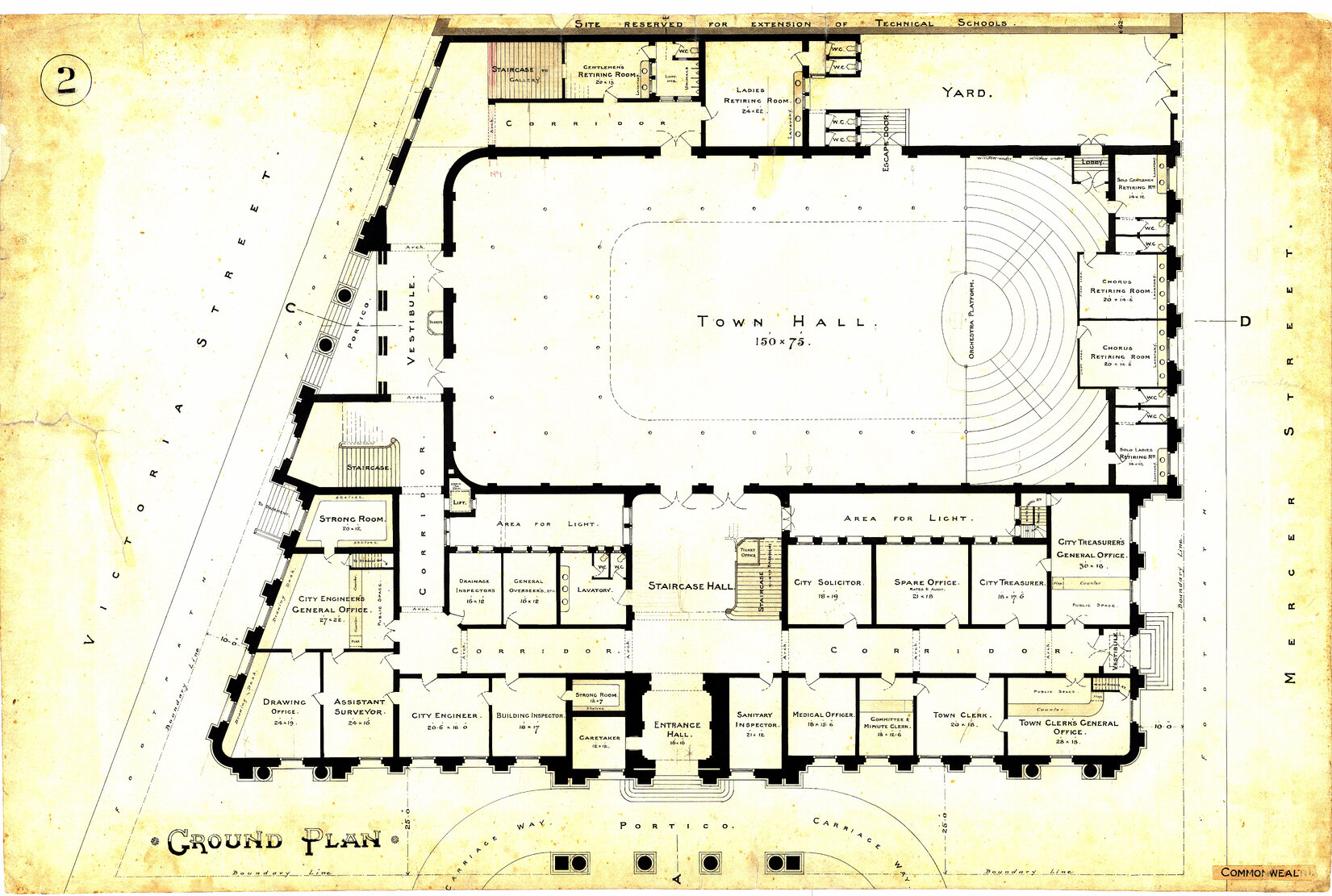 Wellington Town Hall and Municipal Offices Design Competition, winning design, ground floor plan