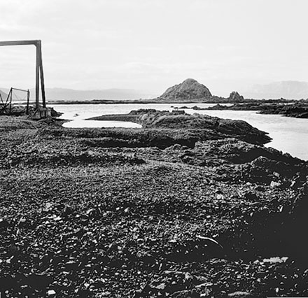 b. Views of coastline from beach, Taputeranga Island in background
