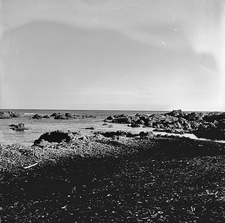 e. Views of coastline from beach, Taputeranga Island in background