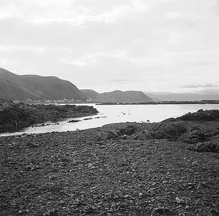 h. Views of coastline from beach, Taputeranga Island in background