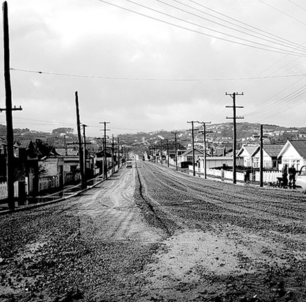 a. Residential area, looking towards Strathmore. Road surface being sealed