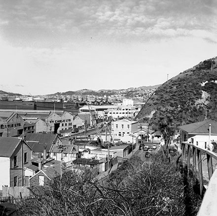 d. Views of the commercial / industrial area around the Hutt Road and Kaiwharawhara Road intersection. Warehouses, dwellings, BP Service Station, motor vehicles, Kaiwarra Wool Store, Wm Cable Ltd
