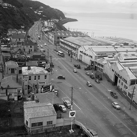 e. Views of the commercial / industrial area around the Hutt Road and Kaiwharawhara Road intersection. Warehouses, dwellings, BP Service Station, motor vehicles, Kaiwarra Wool Store, Wm Cable Ltd