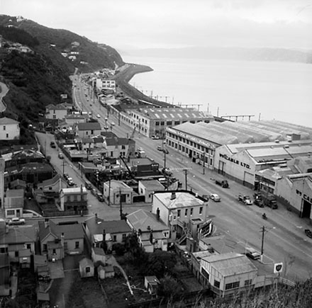 j. Views of the commercial / industrial area around the Hutt Road and Kaiwharawhara Road intersection. Warehouses, dwellings, BP Service Station, motor vehicles, Kaiwarra Wool Store, Wm Cable Ltd