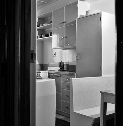 l. Interior of flat, Newtown Library