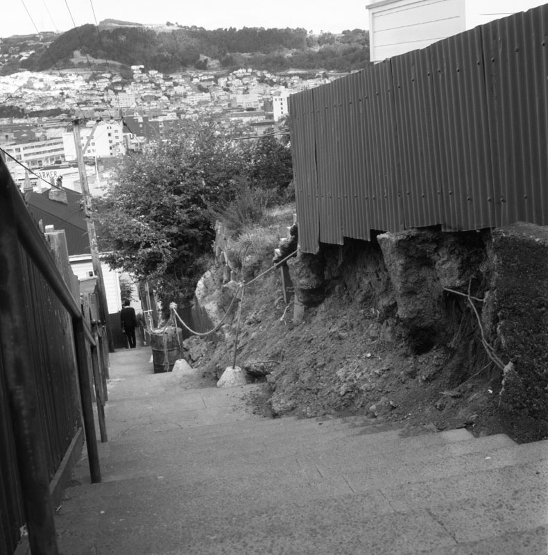 a. Allenby Terrace, collapsed concrete wall and steps