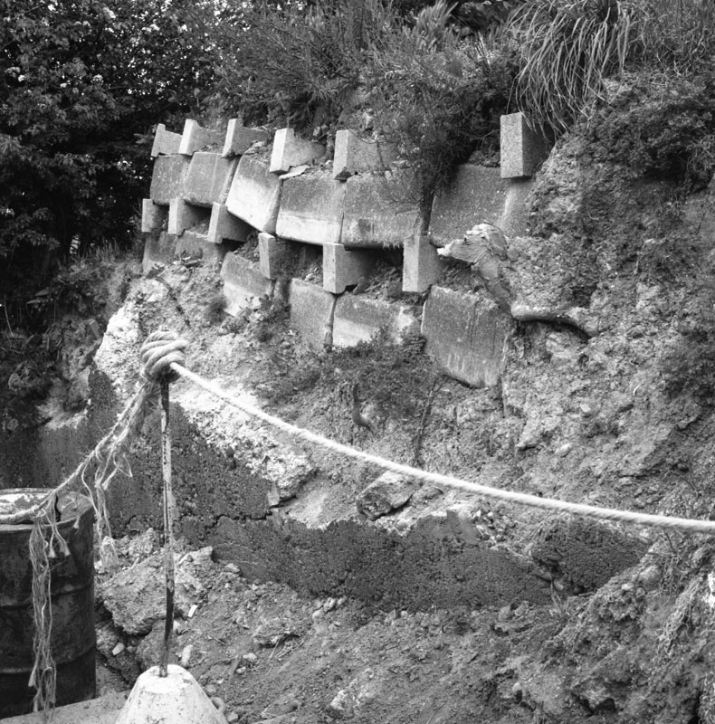 d. Allenby Terrace, collapsed concrete wall and steps