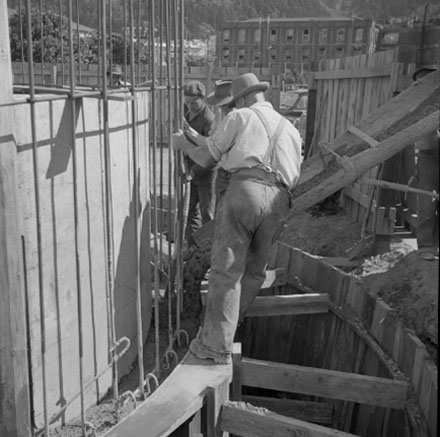 c. views of, workmen, machinery