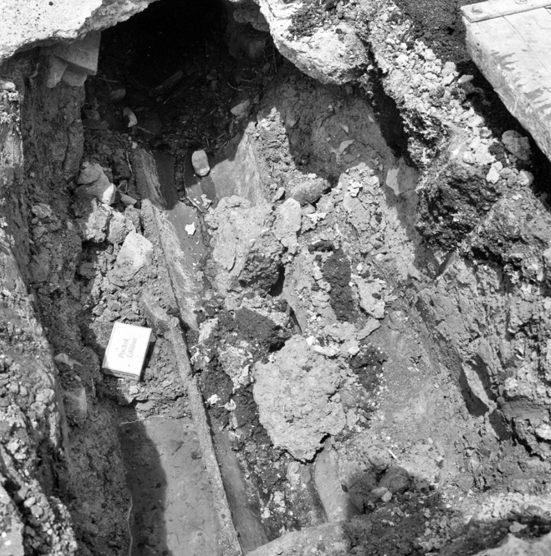c. No 28 Oriental Terrace, Cavity on footpath and collapsed storm water earthenware drain under garage