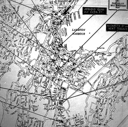 d. Close up of map of Wellington on wall