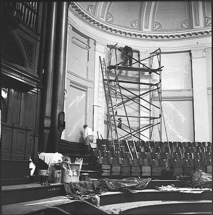 b. Town Hall, Painting interior and showing scaffolding