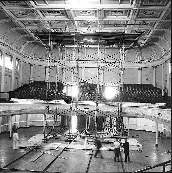 d. Town Hall, Painting interior and showing scaffolding