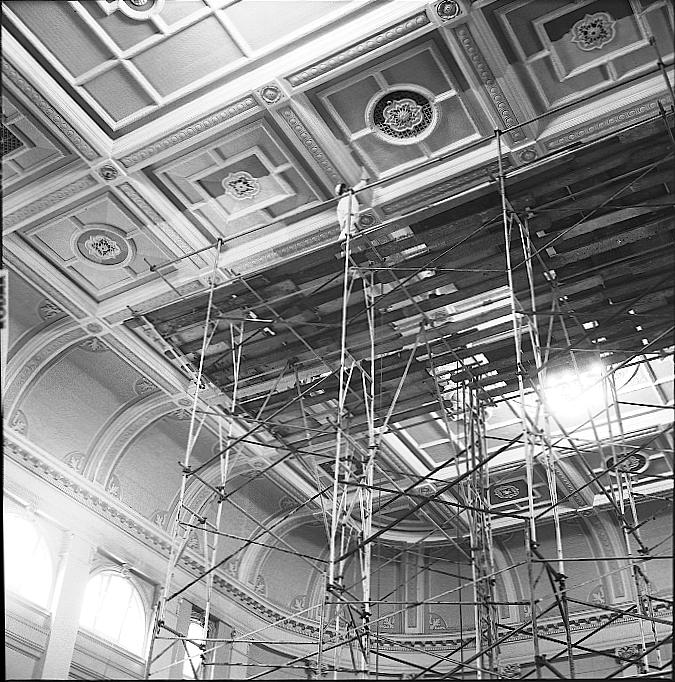 f. Town Hall, Painting interior and showing scaffolding