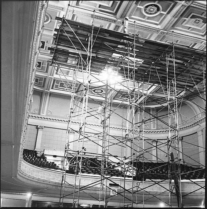 g. Town Hall, Painting interior and showing scaffolding