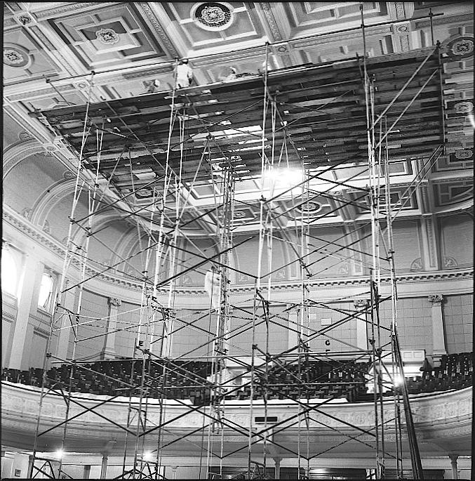 h. Town Hall, Painting interior and showing scaffolding