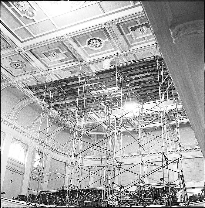 j. Town Hall, Painting interior and showing scaffolding