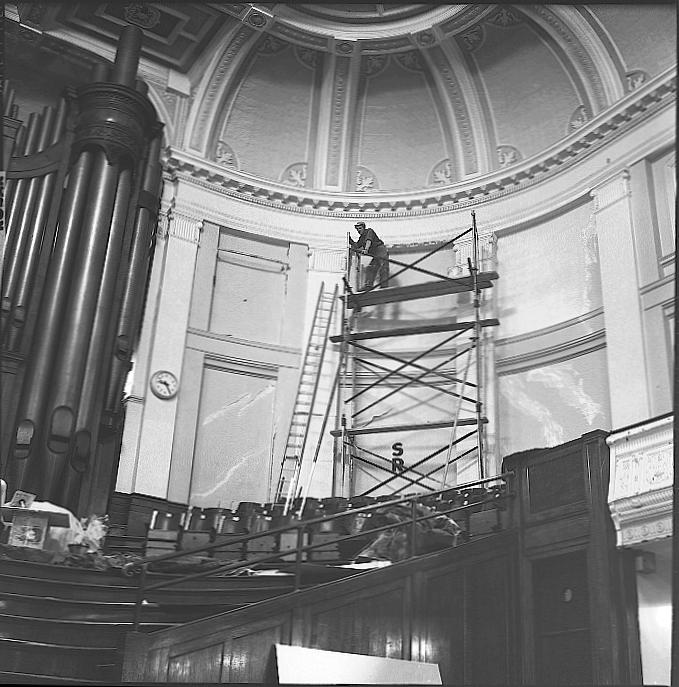 l. Town Hall, Painting interior and showing scaffolding