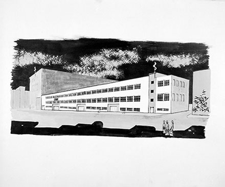 a. Copy photograph of a drawing of proposed building for Municipal Electricity Department (MED), Webb Street