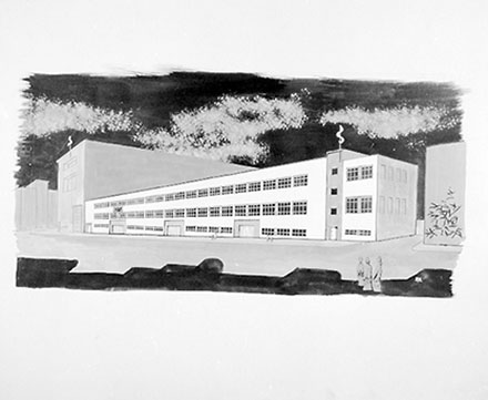 b. Copy photograph of a drawing of proposed building for Municipal Electricity Department (MED), Webb Street
