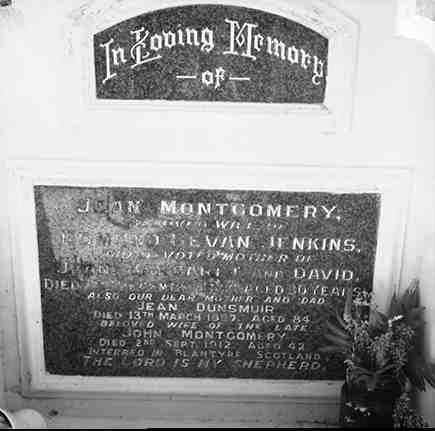 d. Headstone for Edmond Bevan Jenkins, Jean Dunsmuir and John Montgomery