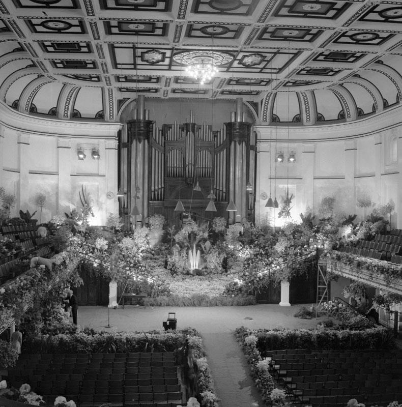 a. Interior of Town Hall, showing position of spotlights on walls