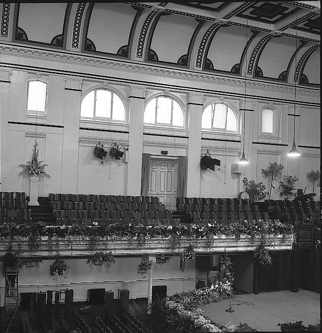 b. Interior of Town Hall, showing position of spotlights on walls