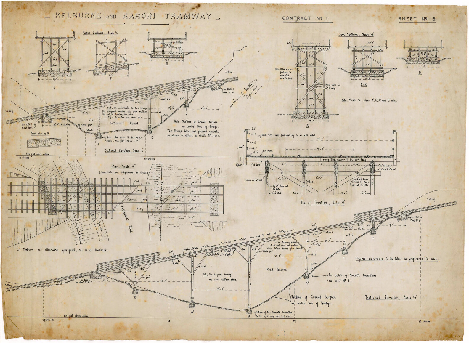 Kelburn Cable Car, Contract 1, Sheet 4, track, bridge sections, details