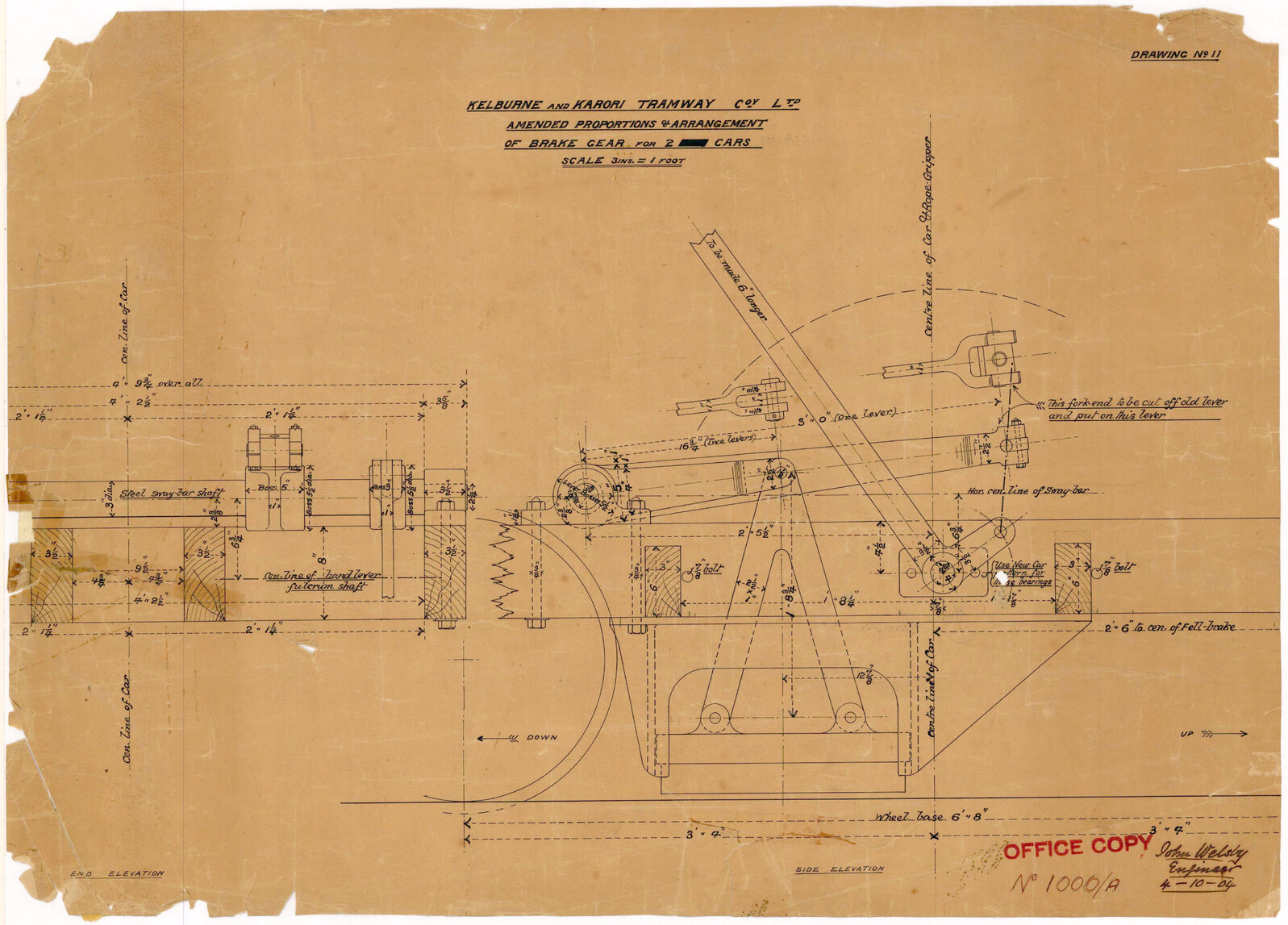 Kelburn Cable Car, amended proportions and arrangements of brake gear for Cars 1 &amp; 2