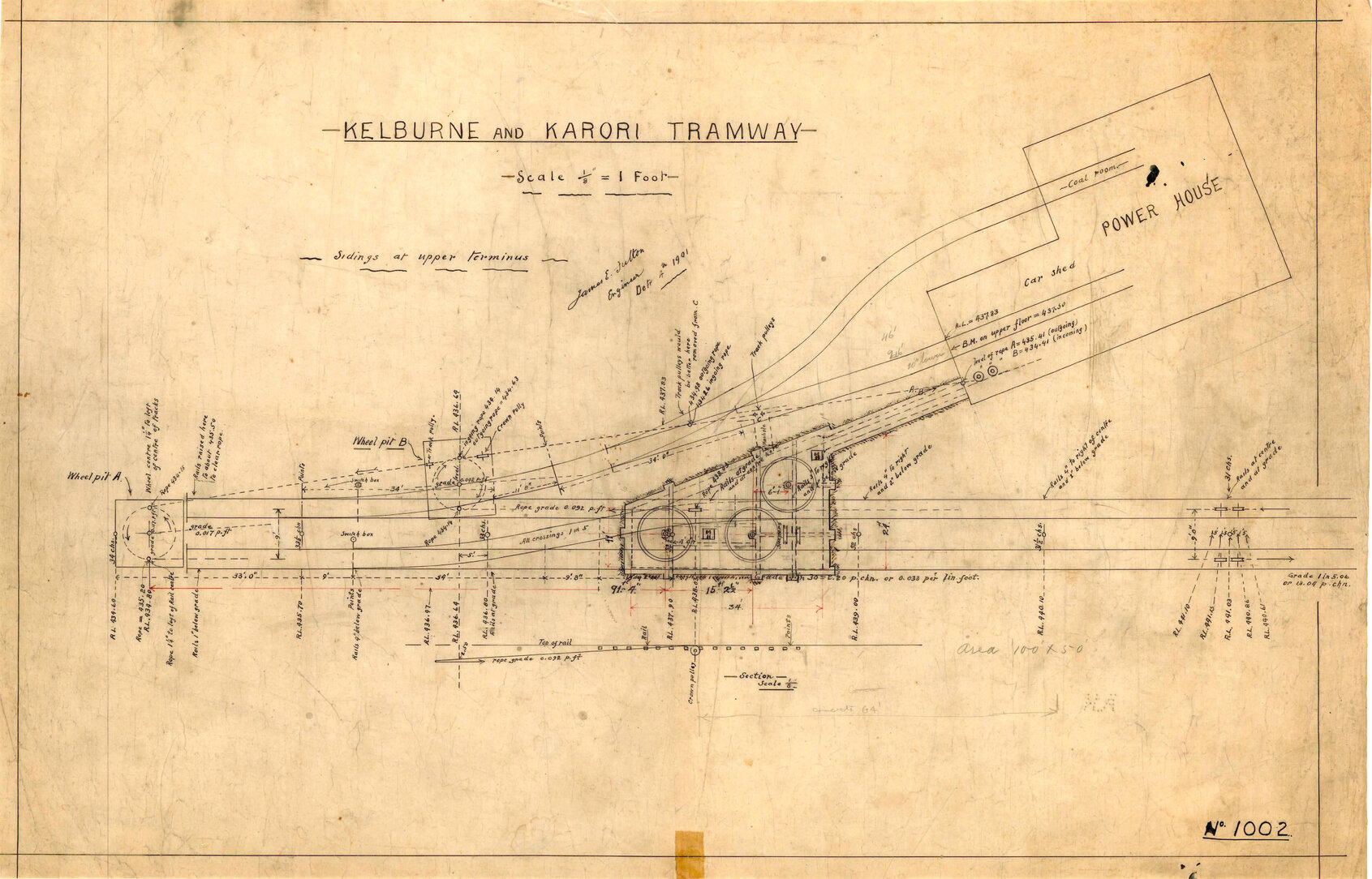 Kelburn Cable Car, sidings at upper terminus and new bull wheels