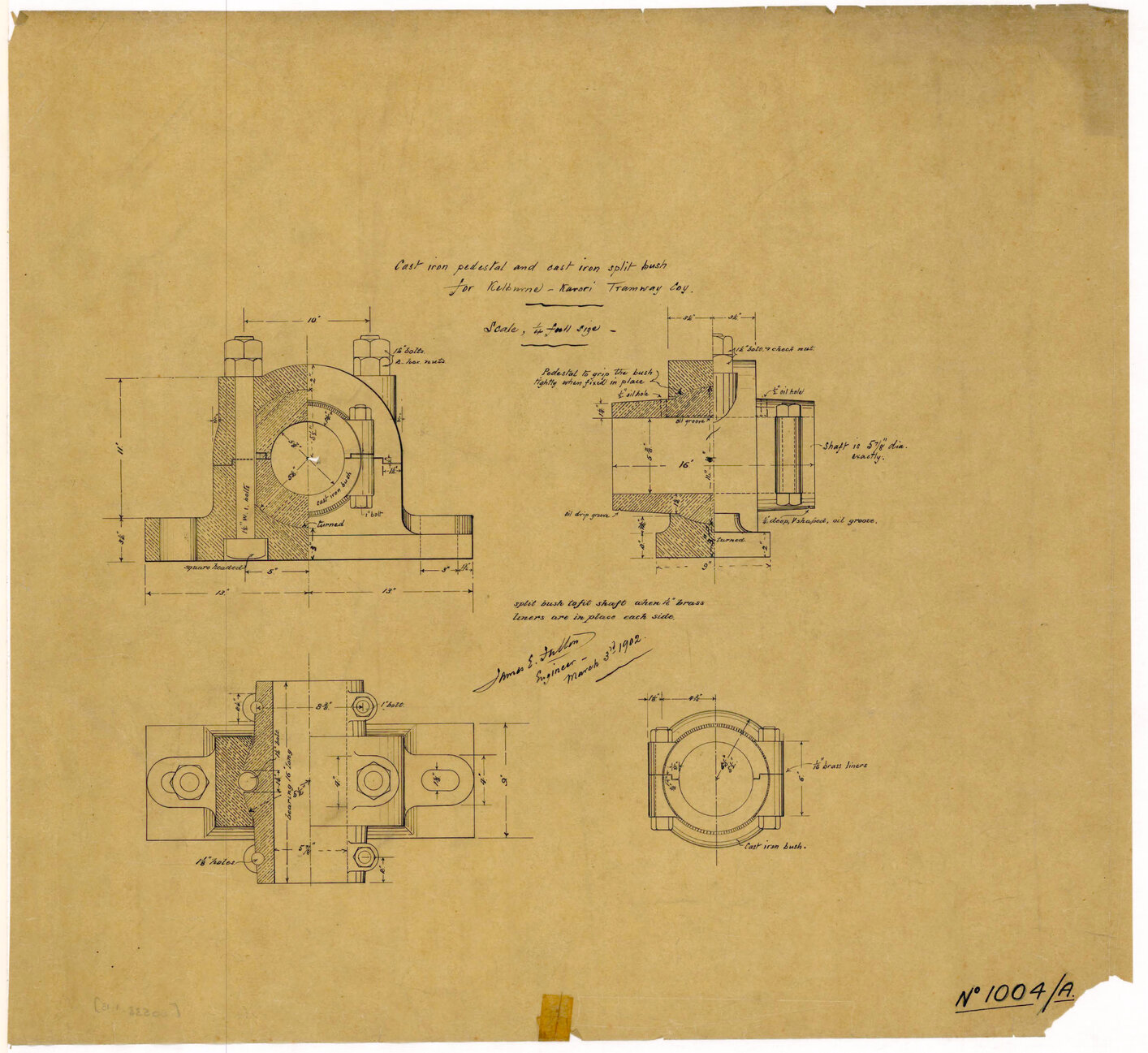Kelburn Cable Car, Cast iron pedestals and cast iron split bush, details