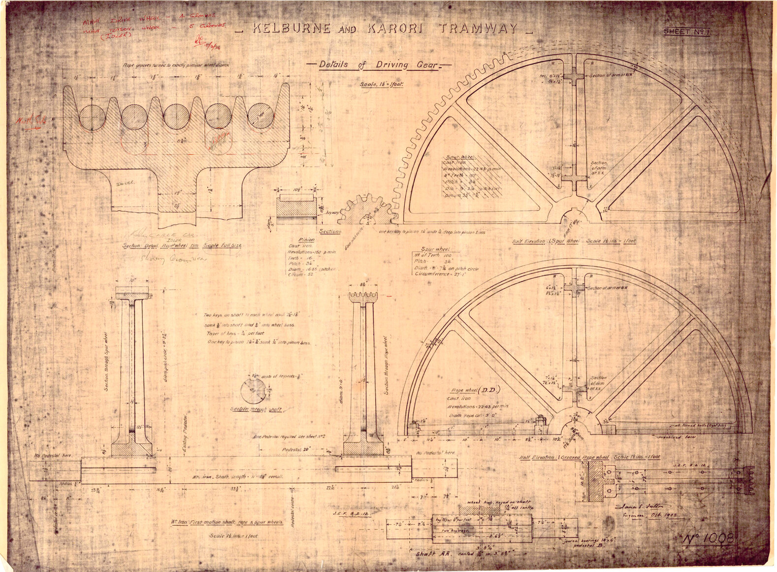 Kelburn Cable Car, details of driving gear, sheet 1