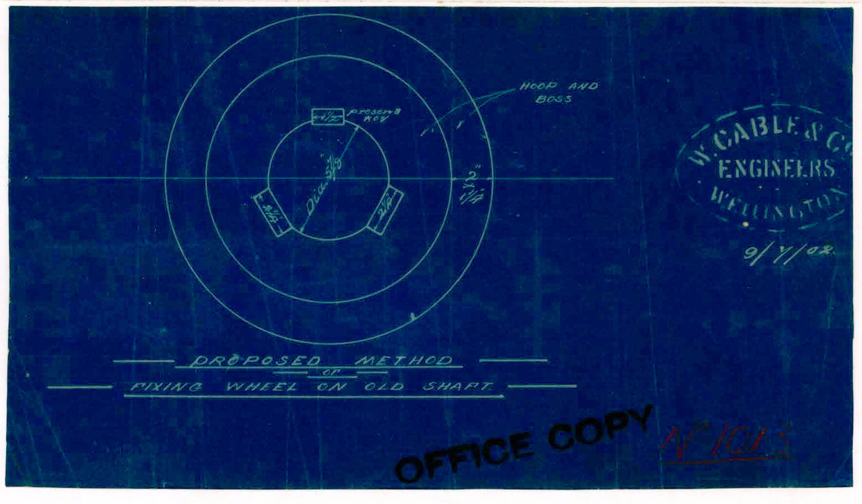 Kelburn Cable Car, proposed method of fixing wheel on old shaft