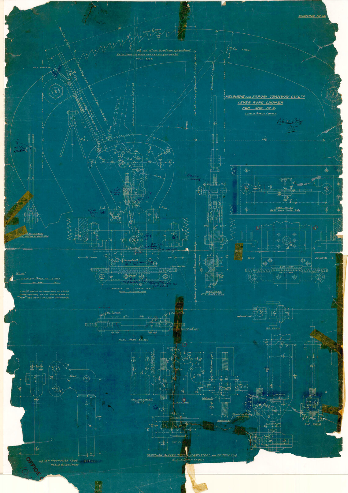 Kelburn Cable Car, lever rope gripper for car 3