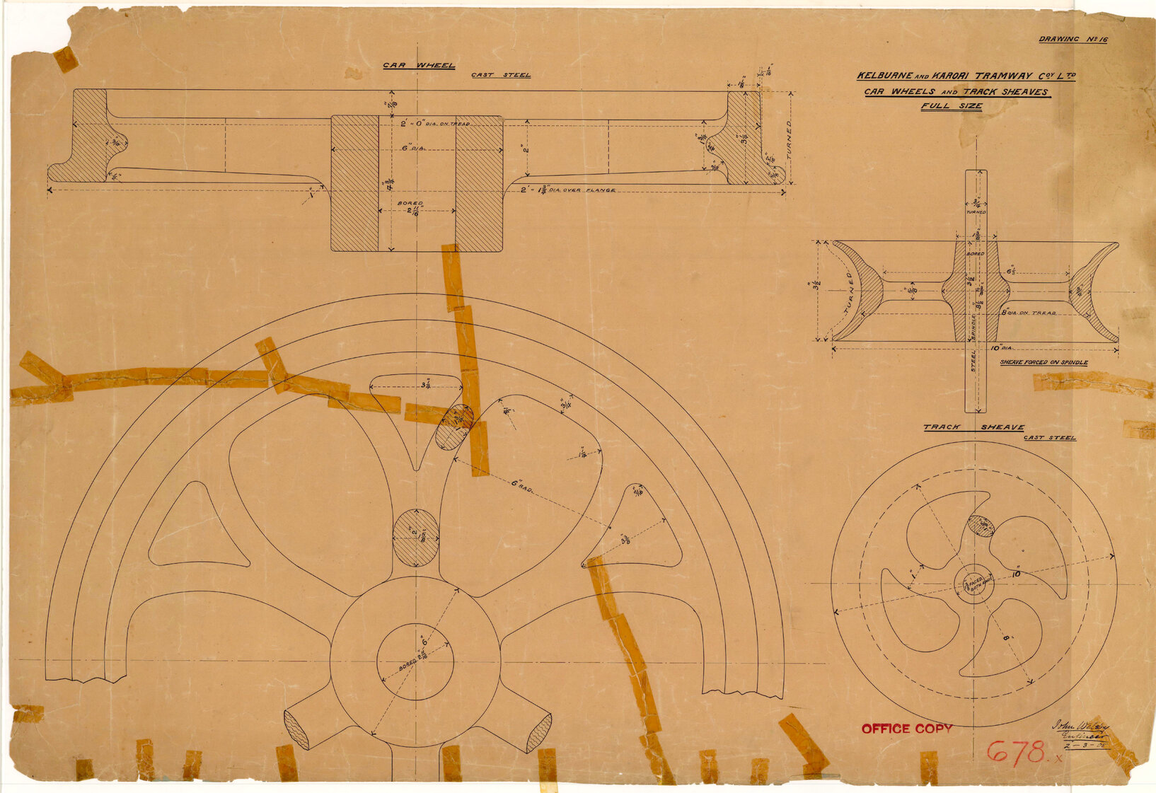 Kelburn Cable Car, Car wheels and track sheaves, full size