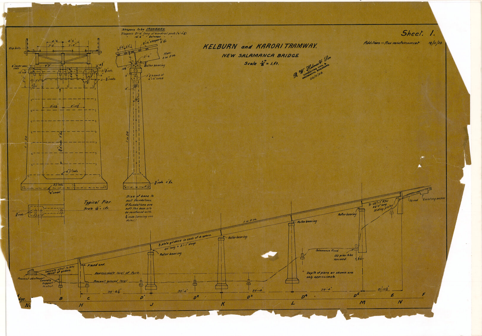 Kelburn Cable Car, new Salamanca bridge, Sheet 1, pier layout and plan