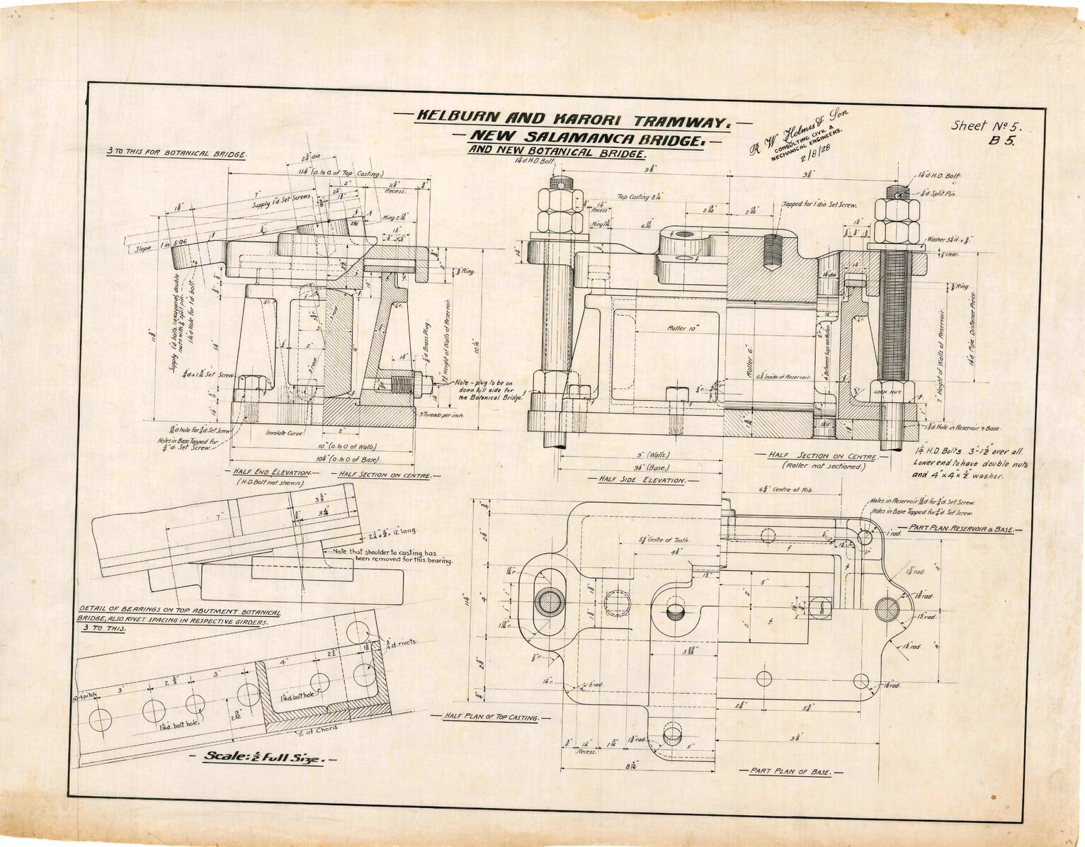 Kelburn Cable Car, new Salamanca bridge and new Botanical Bridge, Sheet 5, construction details