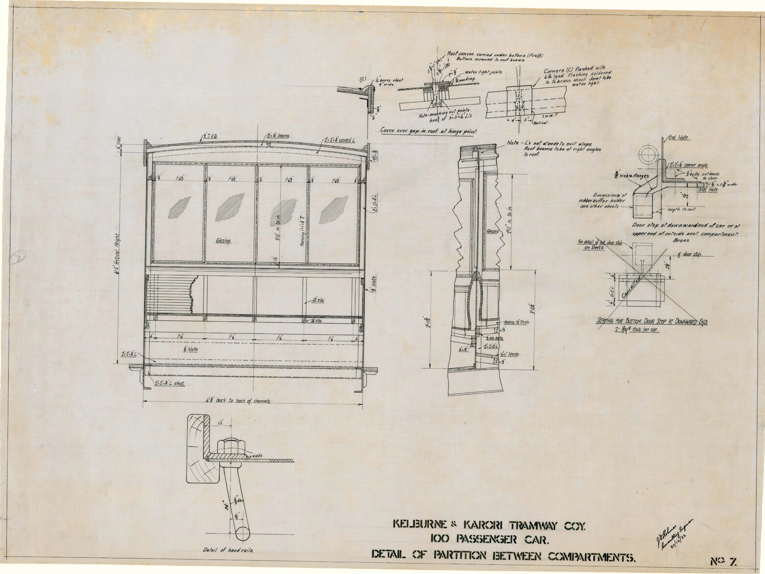 Kelburn Cable Car, 100 passenger car, Sheet 7, detail of partition between compartments